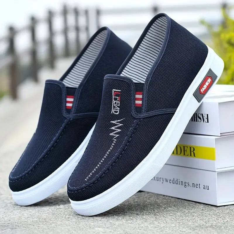 Men's Solid Color Slip-On Canvas Loafers - Comfy Non-Slip Rubber Sole