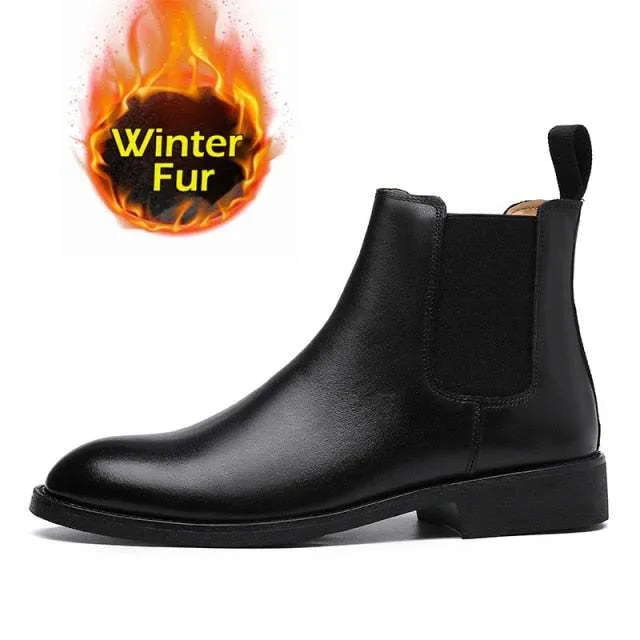 Men's Spring/ Winter Elegant Chelsea Boots Leather Men Slip-On Shoes
