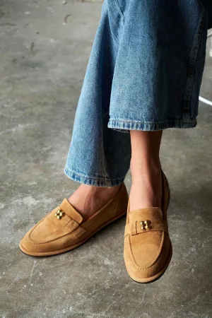 Metal Decor Solid Color Round Toe Camel Loafers [Pre Order]