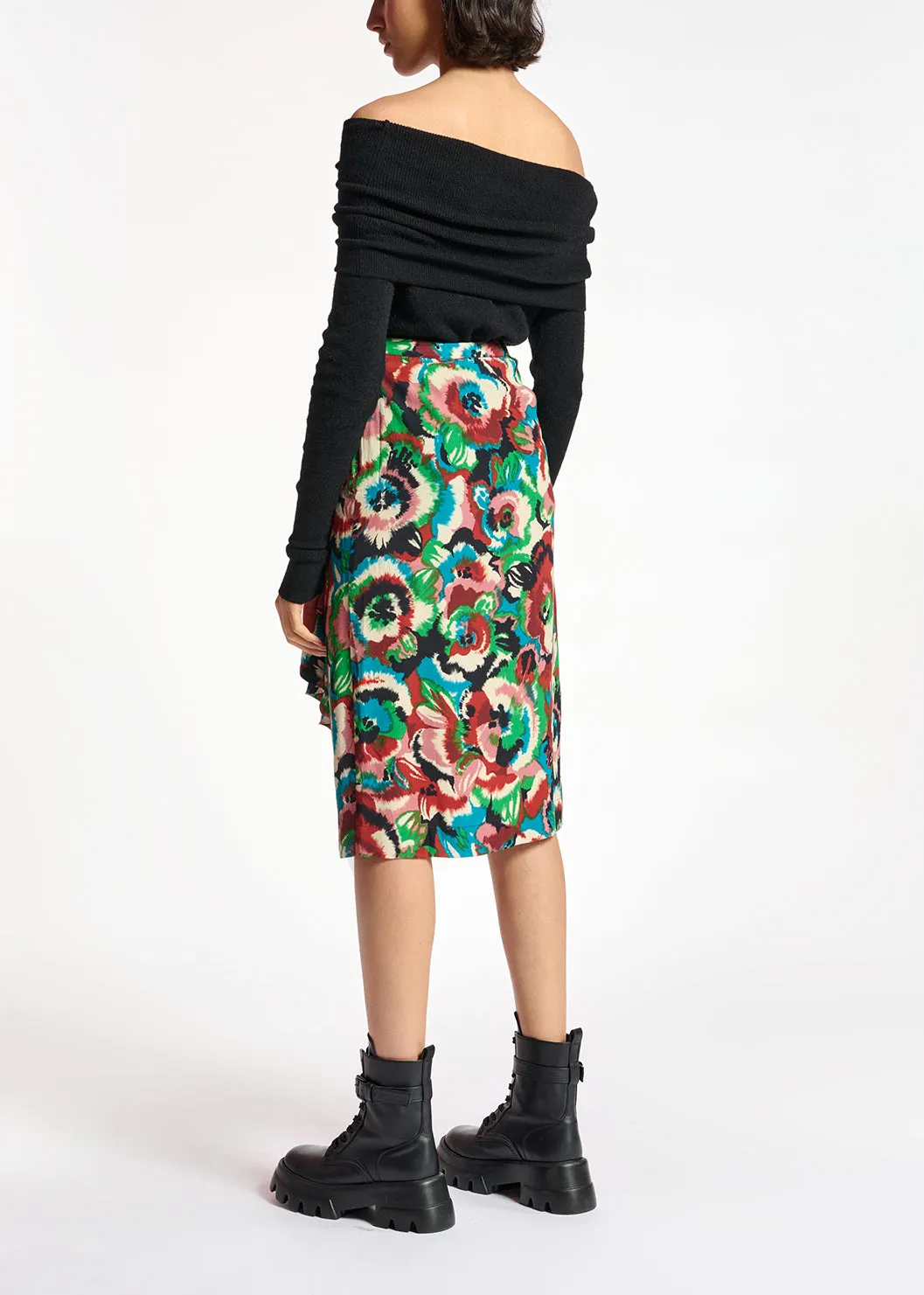Multicolor floral printed midi skirt
