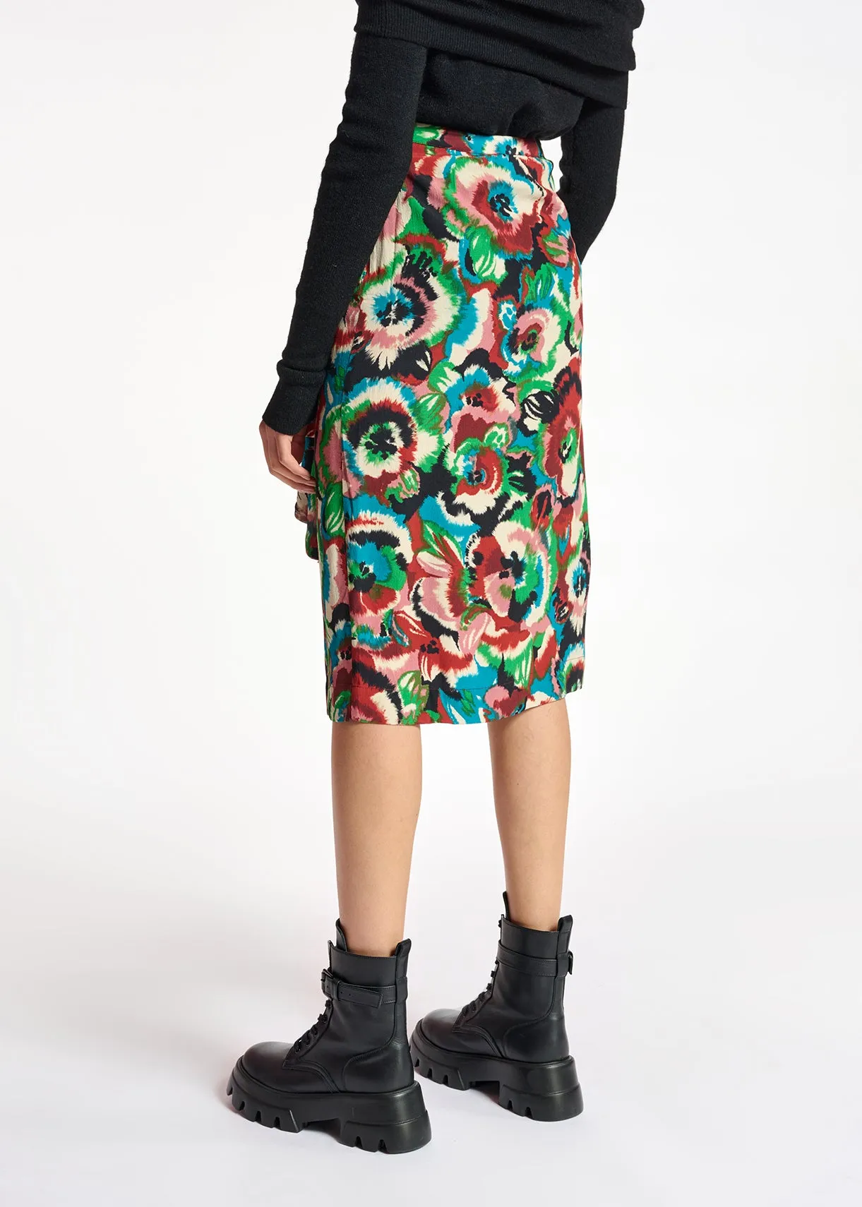 Multicolor floral printed midi skirt