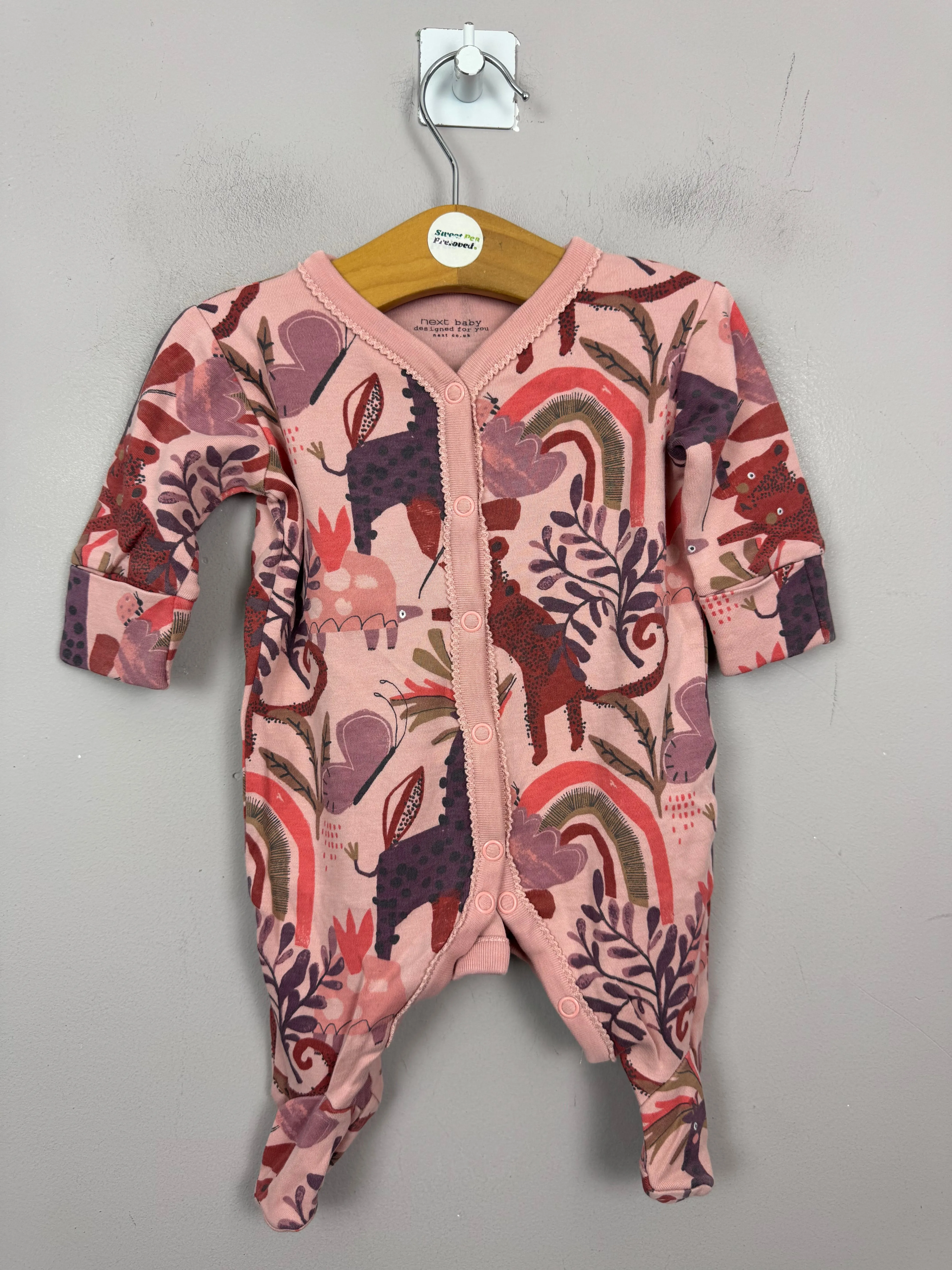 Next Pink Animal Print Sleepsuit 1 month