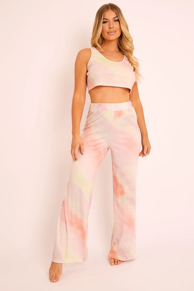 Pink Tie-Dye Ribbed Vest Loungewear Co-ord - Alaire