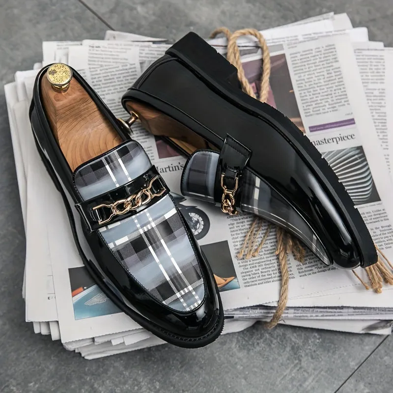 Plus Size Comfy Men's Plaid Slip On Loafer Shoes, Elegant Non Slip Durable Dress Business Footwear