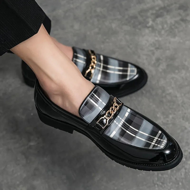 Plus Size Comfy Men's Plaid Slip On Loafer Shoes, Elegant Non Slip Durable Dress Business Footwear
