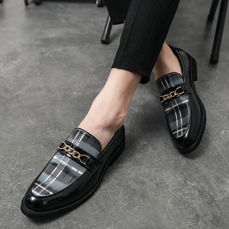 Plus Size Comfy Men's Plaid Slip On Loafer Shoes, Elegant Non Slip Durable Dress Business Footwear