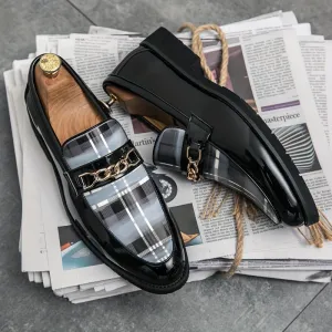 Plus Size Comfy Men's Plaid Slip On Loafer Shoes, Elegant Non Slip Durable Dress Business Footwear