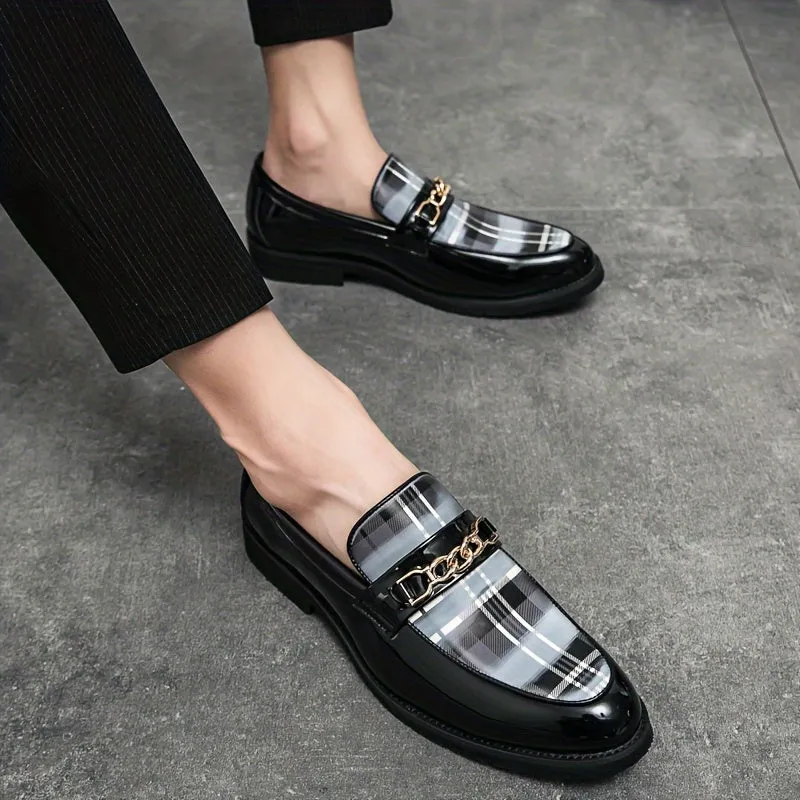 Plus Size Comfy Men's Plaid Slip On Loafer Shoes, Elegant Non Slip Durable Dress Business Footwear
