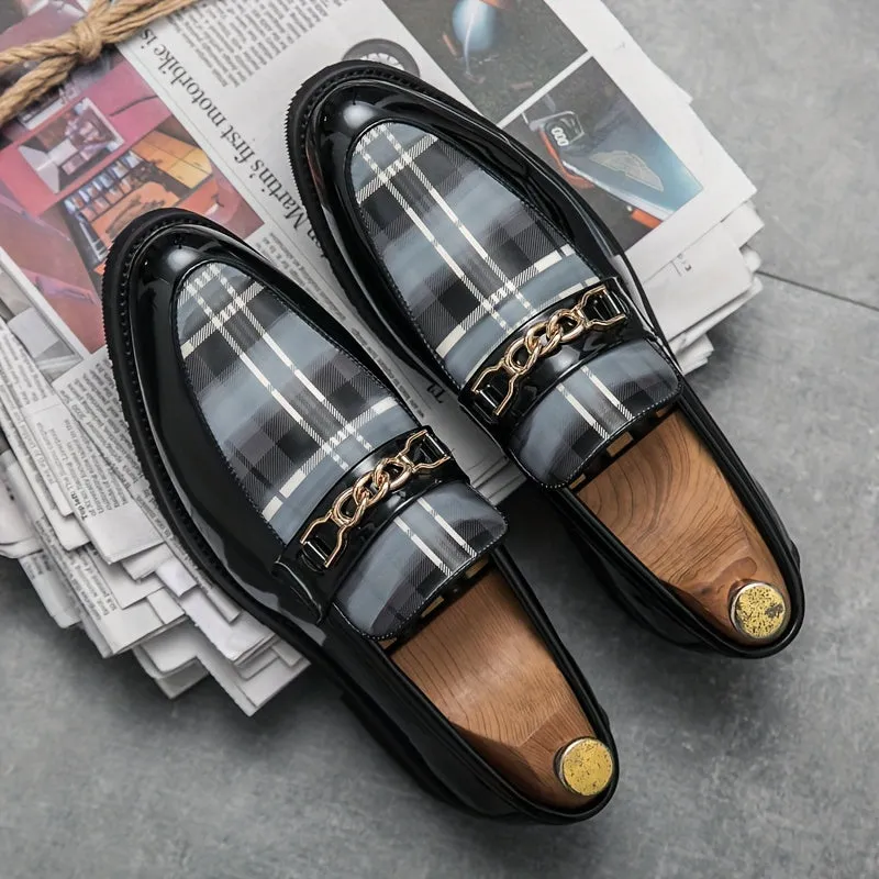 Plus Size Comfy Men's Plaid Slip On Loafer Shoes, Elegant Non Slip Durable Dress Business Footwear