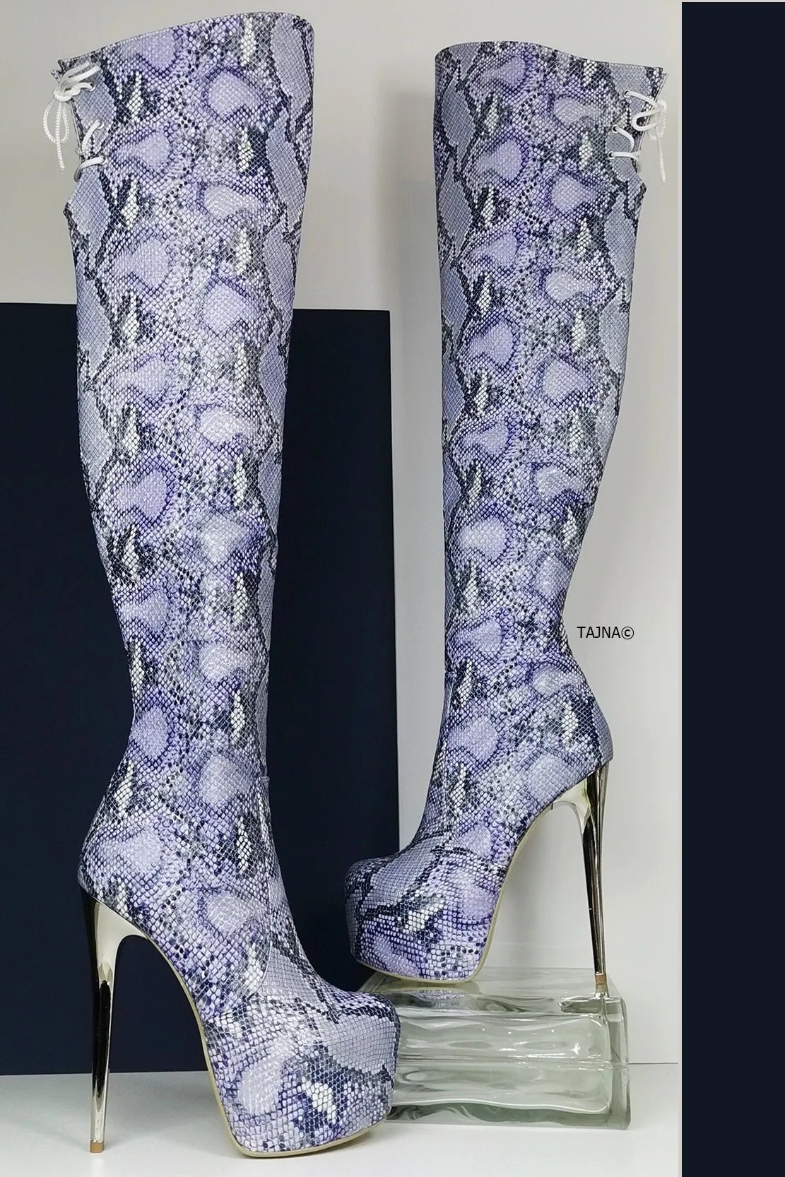 Purple Snake Knee High Boots