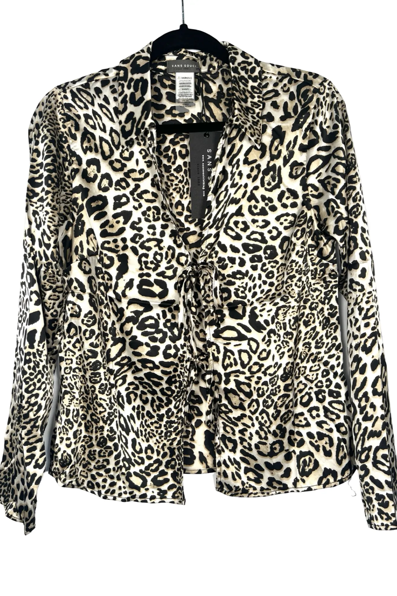 Satin Leopard Tie Front Top