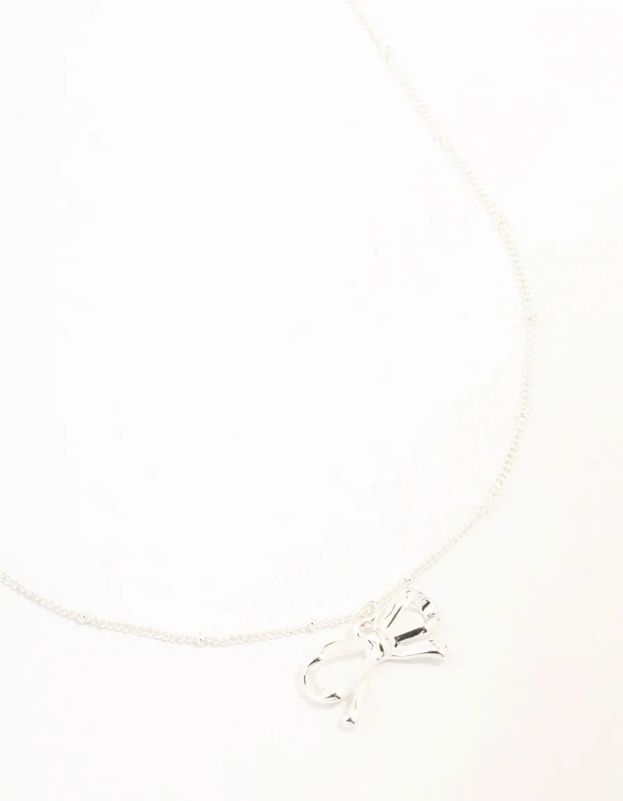 Silver Plated Bow & Ball Chain Necklace