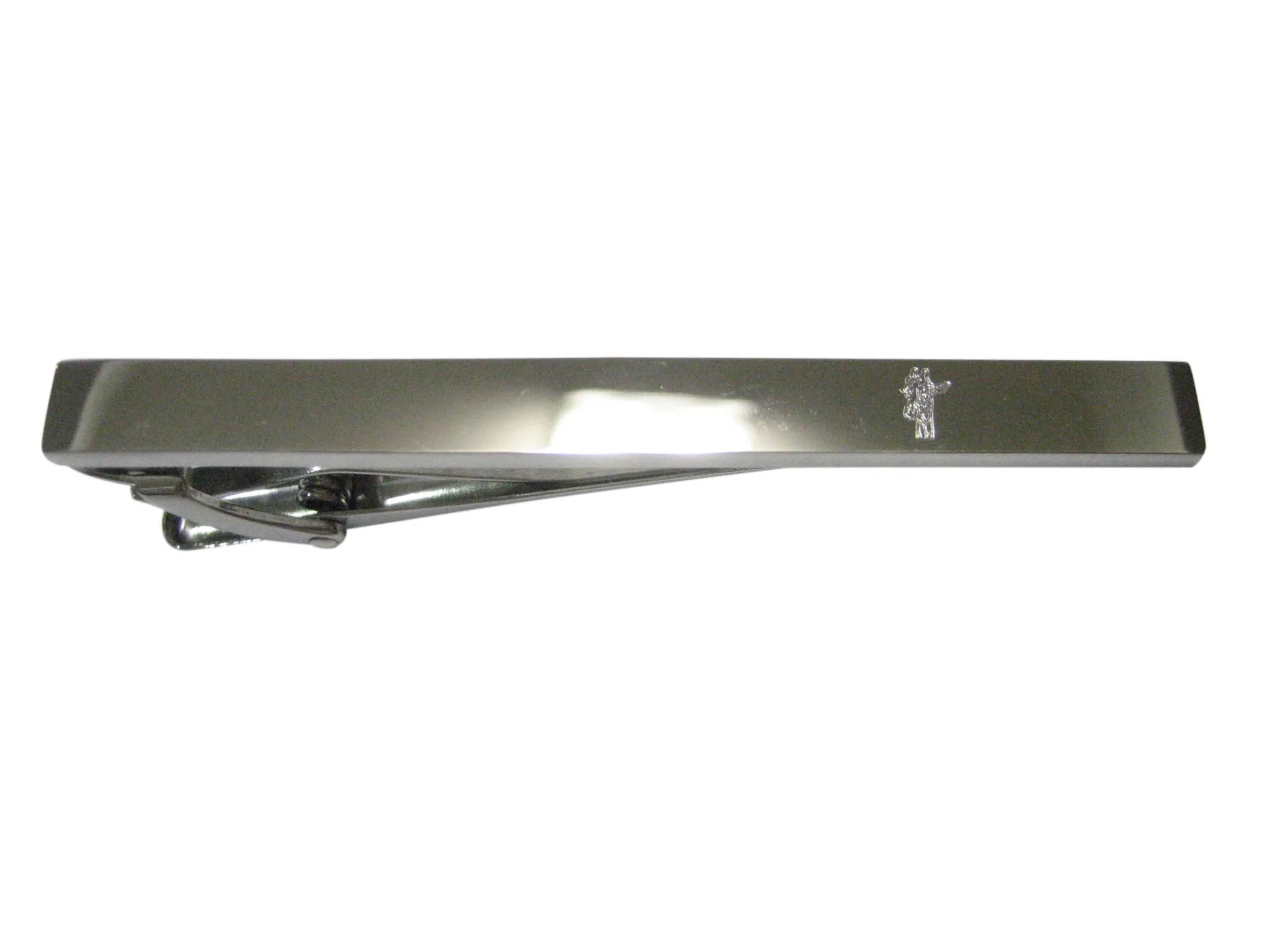 Silver Toned Etched Sleek Giraffe Head Tie Clip