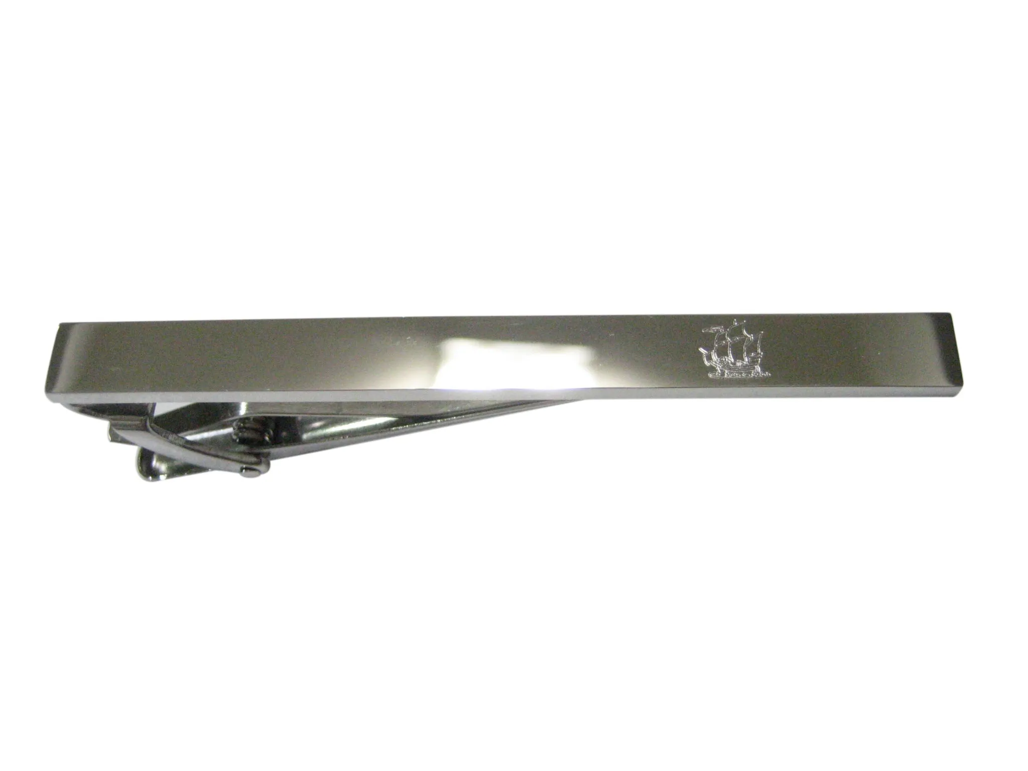 Silver Toned Etched Sleek Old Style Ship Tie Clip