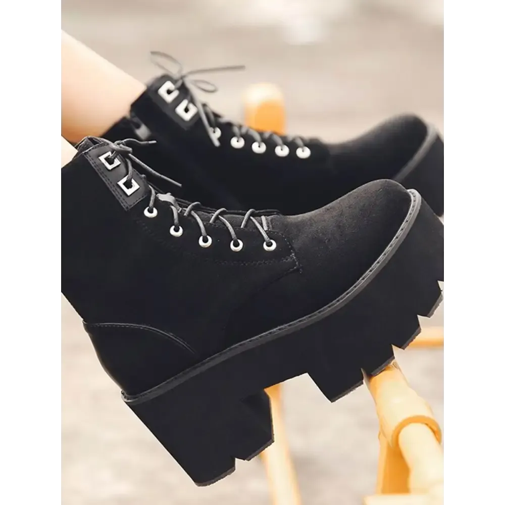 Soft Leather Platform Boots with Square Heel and Studded Design