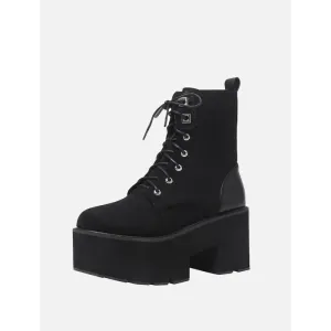 Soft Leather Platform Boots with Square Heel and Studded Design