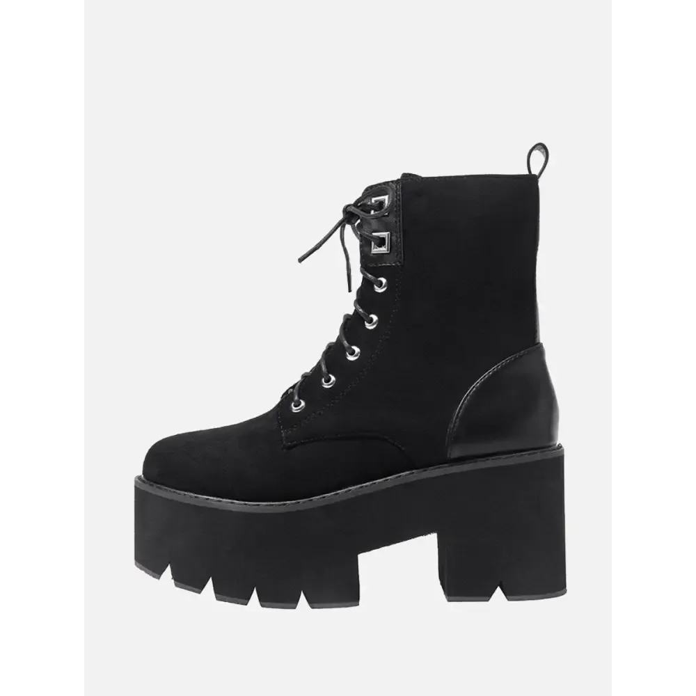 Soft Leather Platform Boots with Square Heel and Studded Design