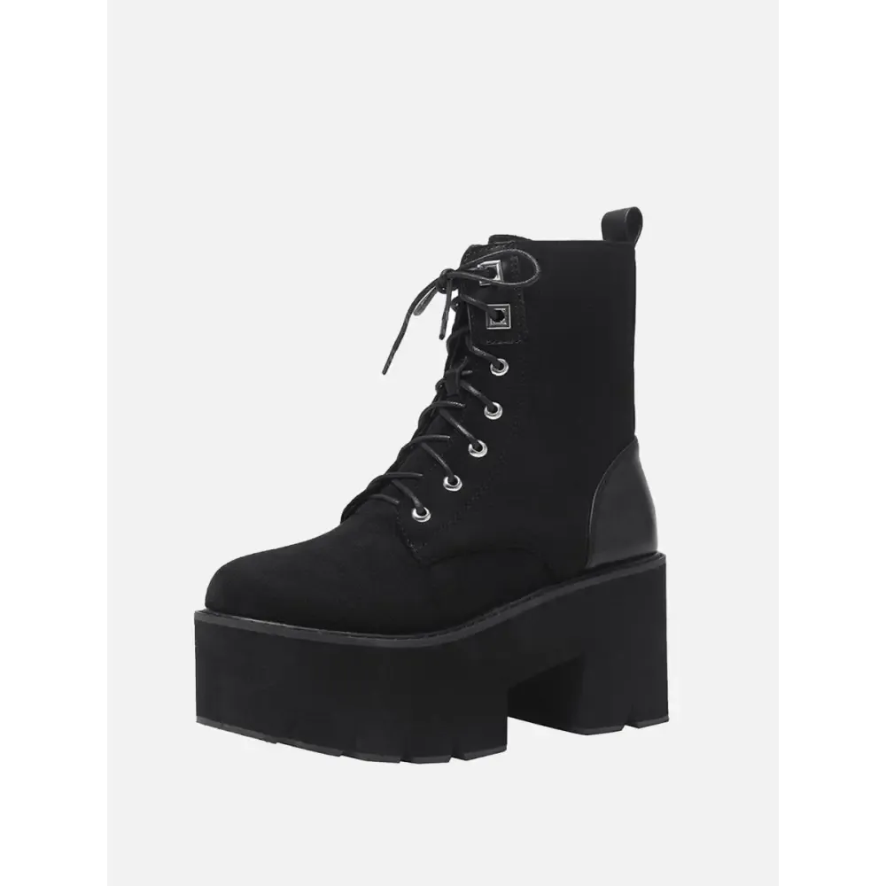 Soft Leather Platform Boots with Square Heel and Studded Design