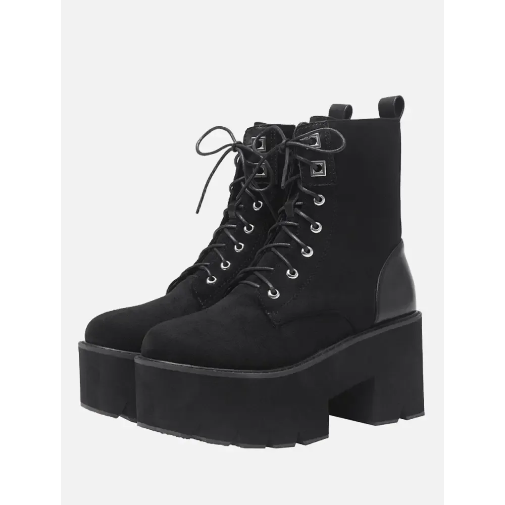 Soft Leather Platform Boots with Square Heel and Studded Design