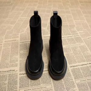 Suede boots with block heel