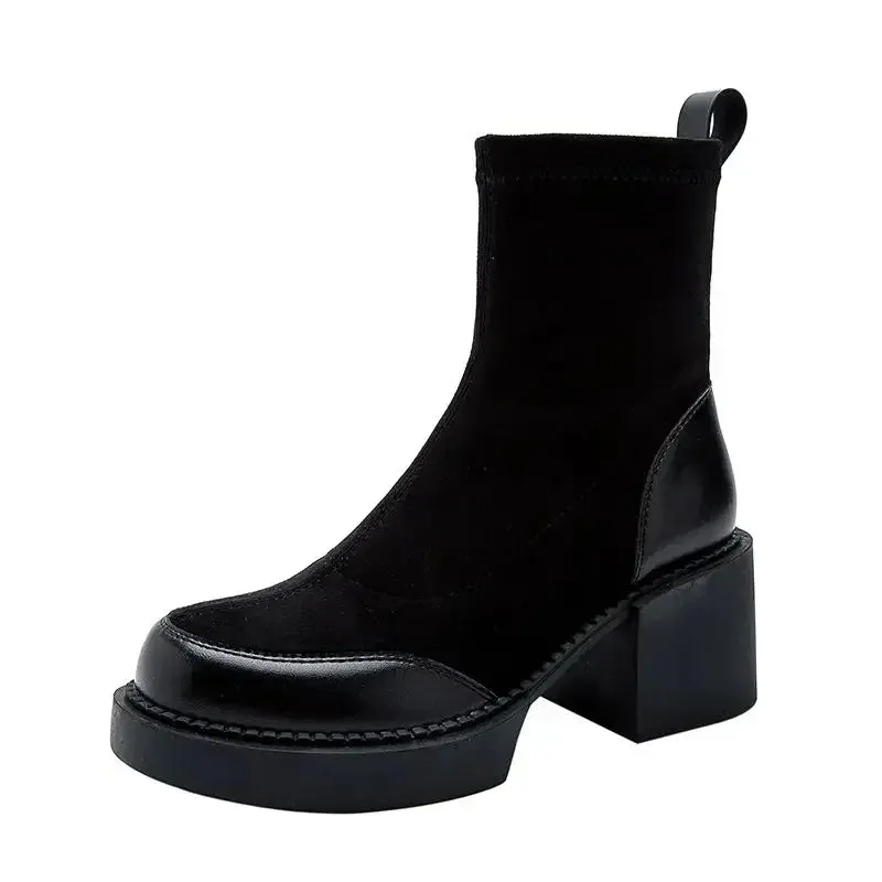 Suede boots with block heel