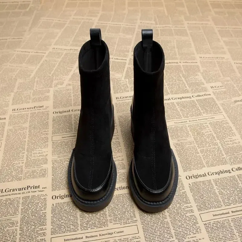 Suede boots with block heel