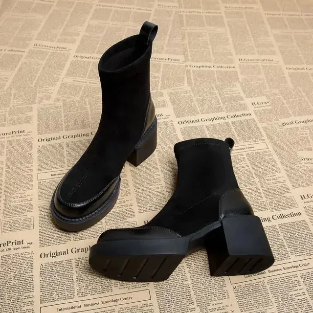 Suede boots with block heel