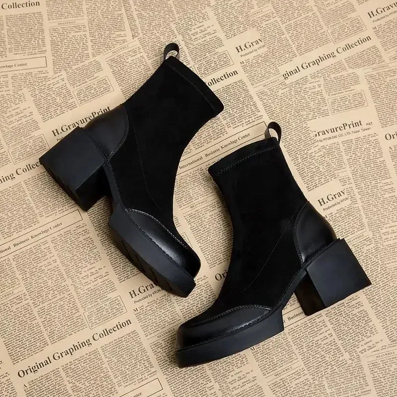 Suede boots with block heel