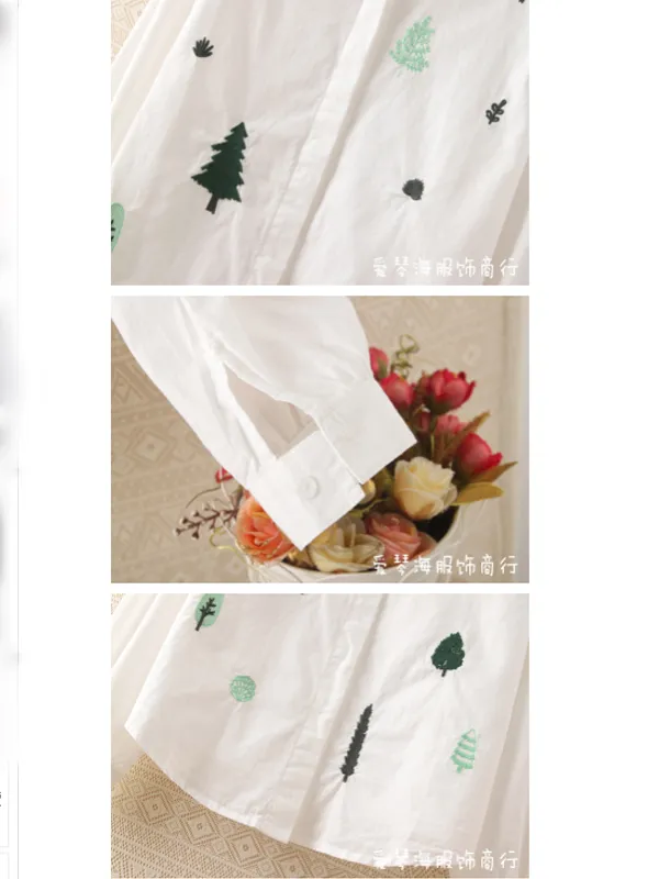 trail of tree embroidered shirt
