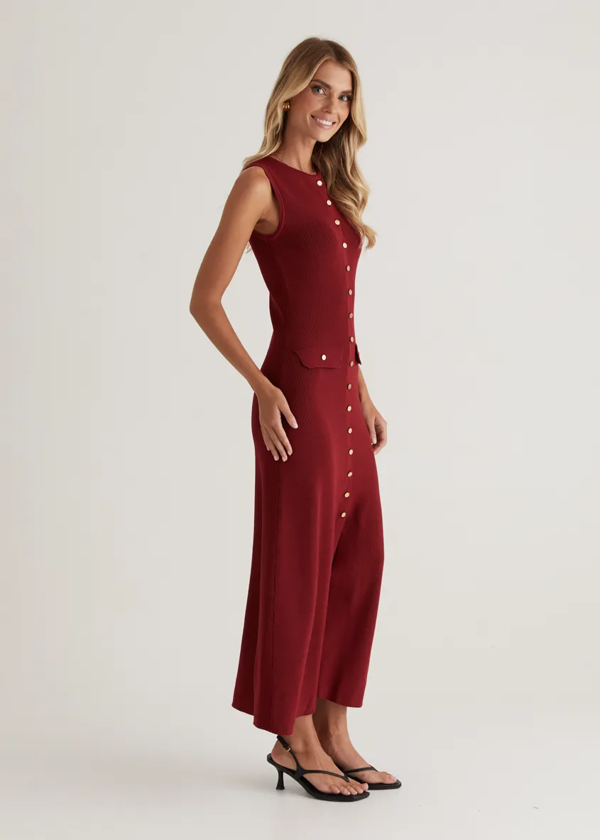 Tully Knit Midi Dress - Wine