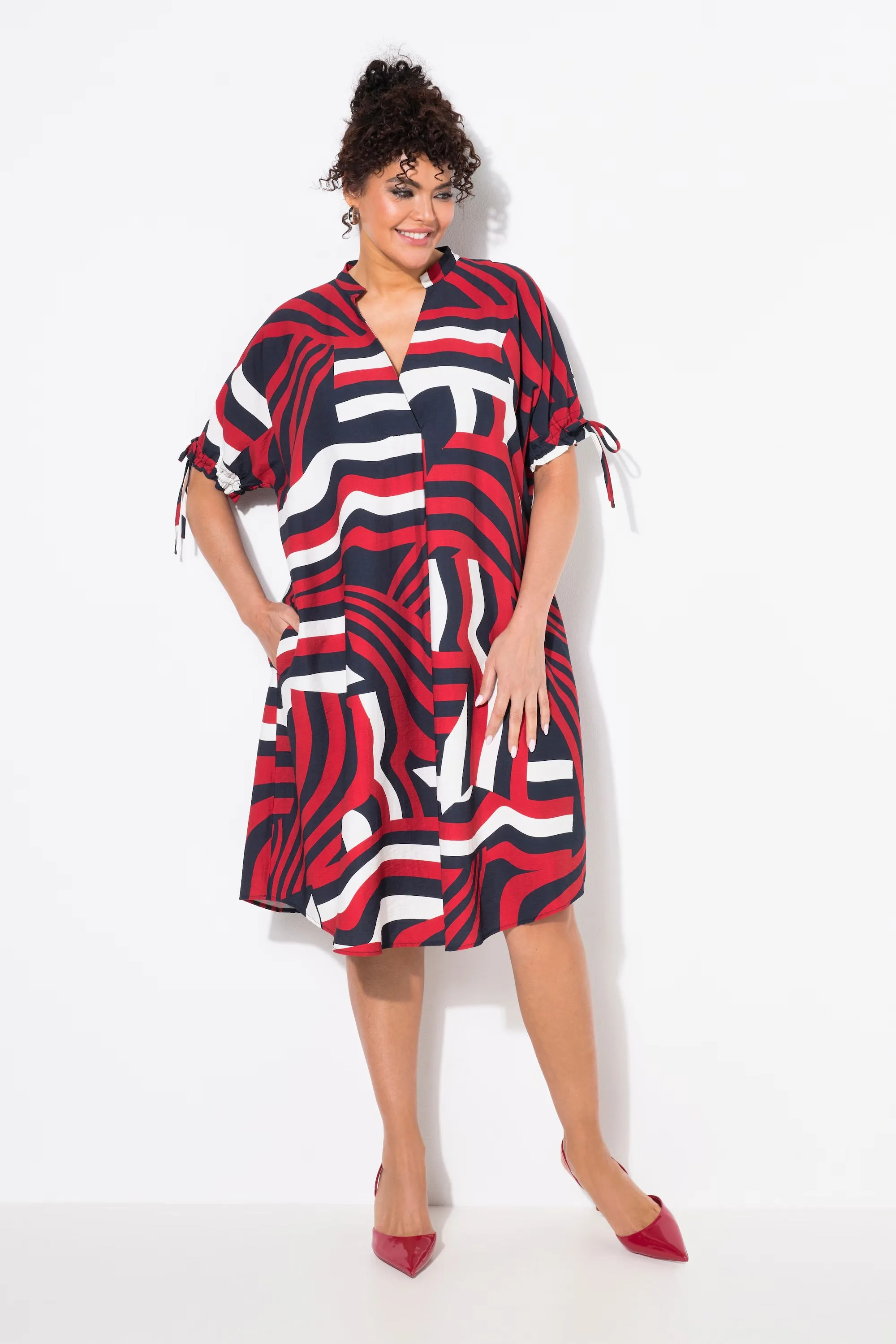 Ulla Popken Wave Dress in Red