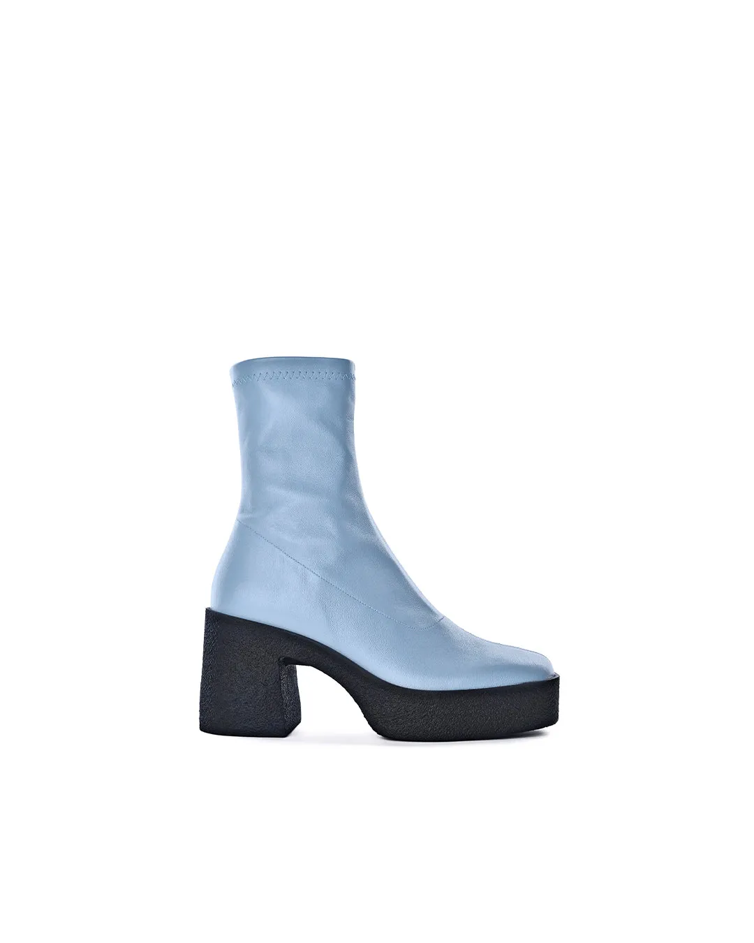 Umi Pastel Blue Stretch Leather Chunky Ankle Boots