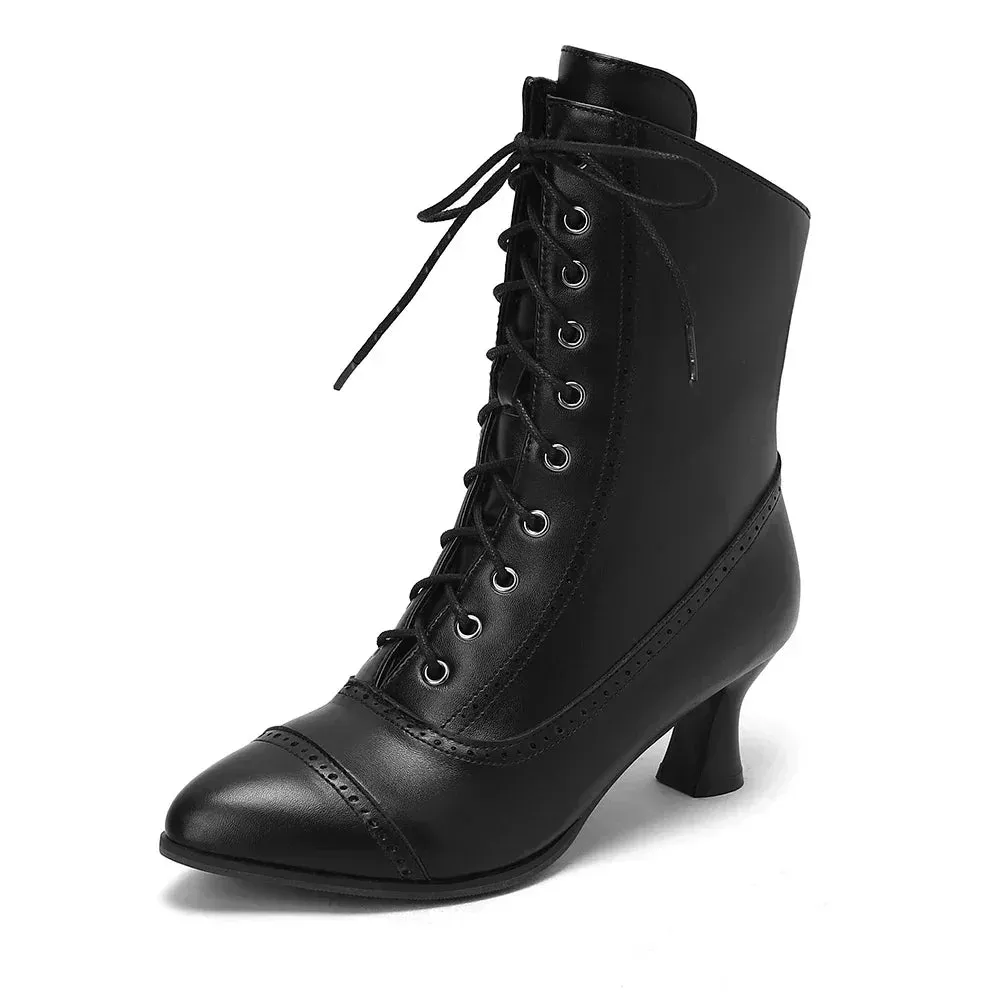 Victorian Style Ankle Boots with Heel