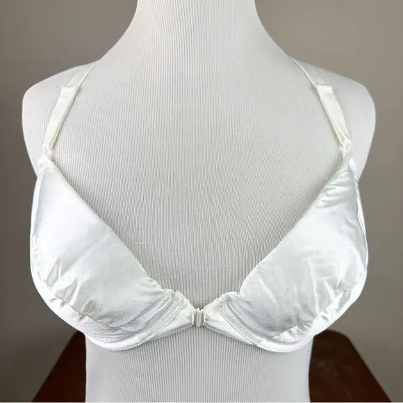 Victorias Secret Vintage 90s White Push Up Second Skin Satin Bra 34C