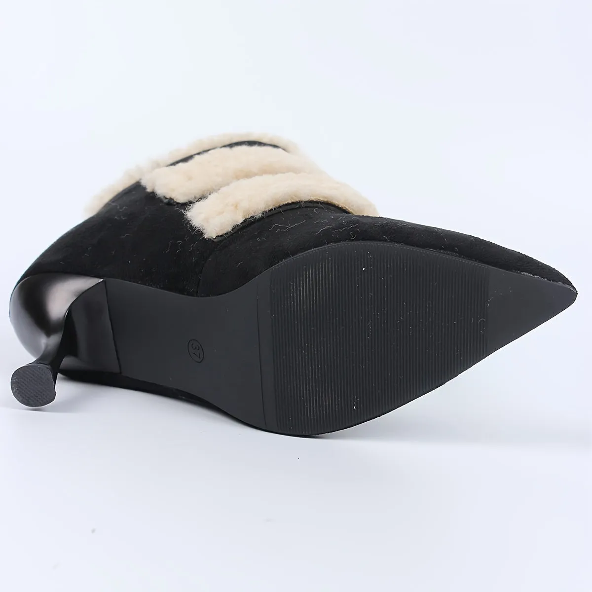 VougeVamp Women's Elegant Stiletto Heel Short Boots – Warm Velvet-Lined Ankle Booties