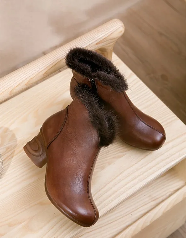 Winter Plush Retro Leather Elegant Chunky Boots
