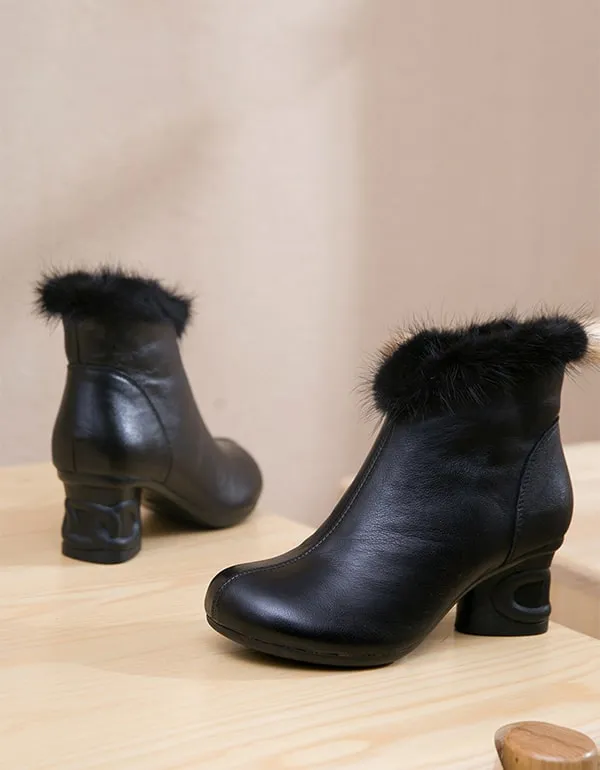 Winter Plush Retro Leather Elegant Chunky Boots