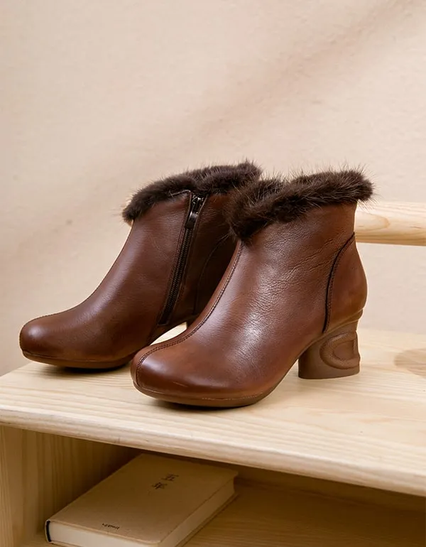 Winter Plush Retro Leather Elegant Chunky Boots