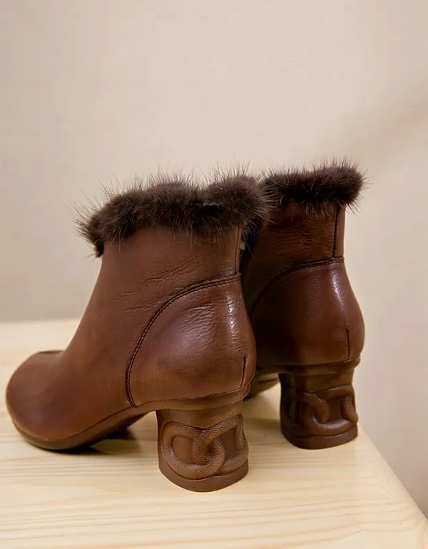 Winter Plush Retro Leather Elegant Chunky Boots