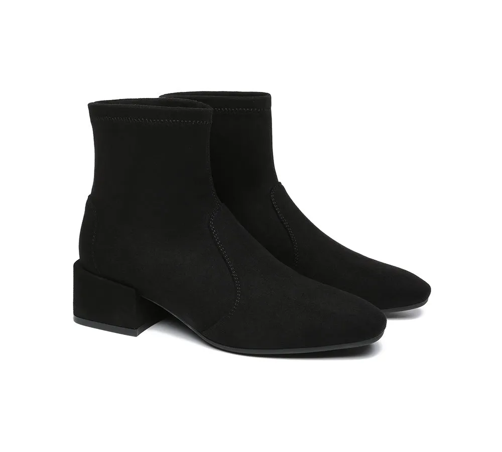 Women Ankle Sock Microsuede Boots Block Heels Kenia