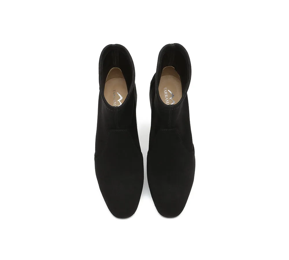 Women Ankle Sock Microsuede Boots Block Heels Kenia
