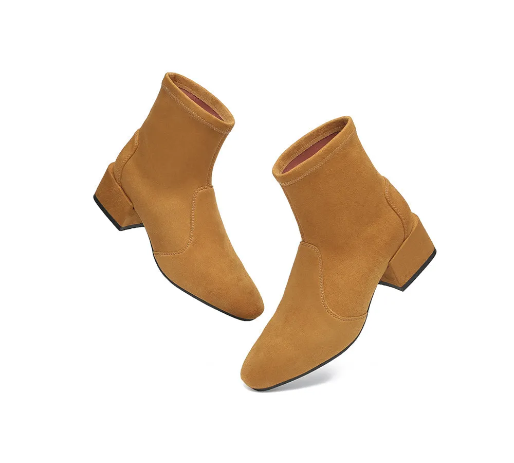 Women Ankle Sock Microsuede Boots Block Heels Kenia