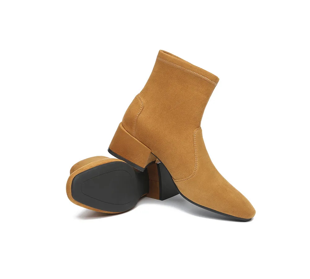 Women Ankle Sock Microsuede Boots Block Heels Kenia