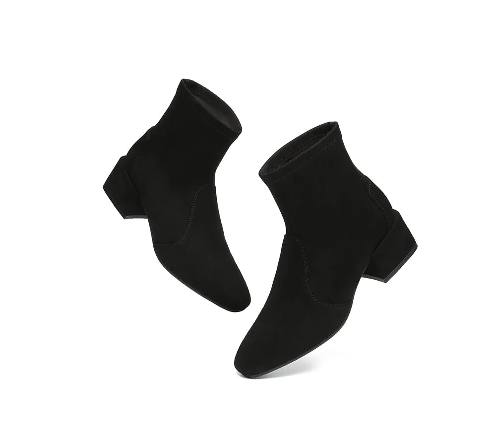 Women Ankle Sock Microsuede Boots Block Heels Kenia