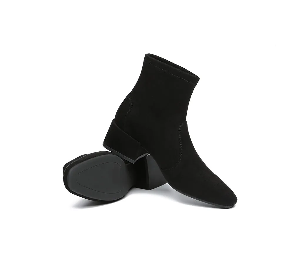 Women Ankle Sock Microsuede Boots Block Heels Kenia