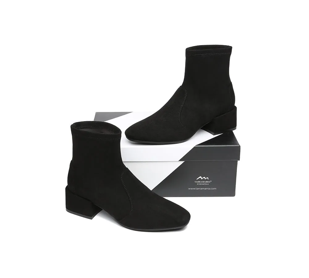Women Ankle Sock Microsuede Boots Block Heels Kenia