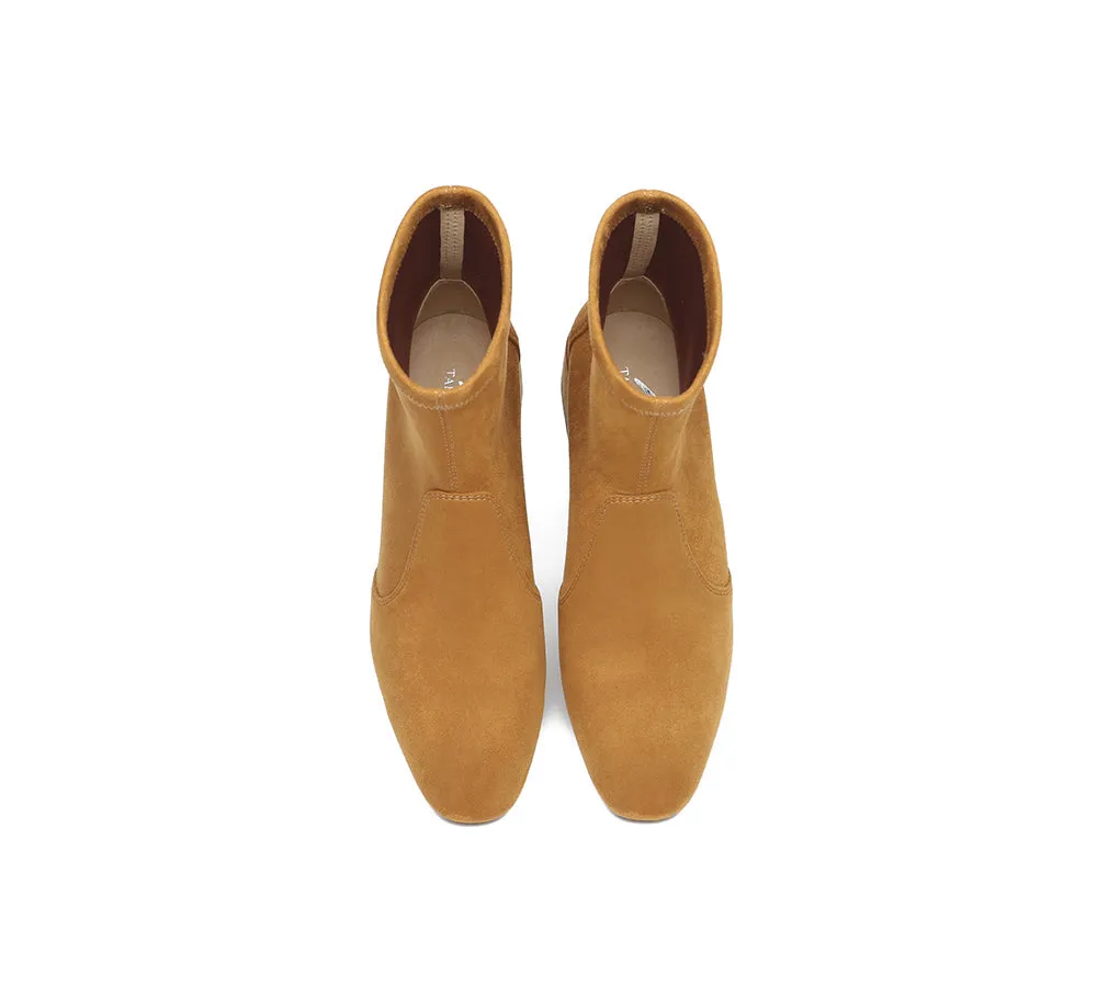 Women Ankle Sock Microsuede Boots Block Heels Kenia