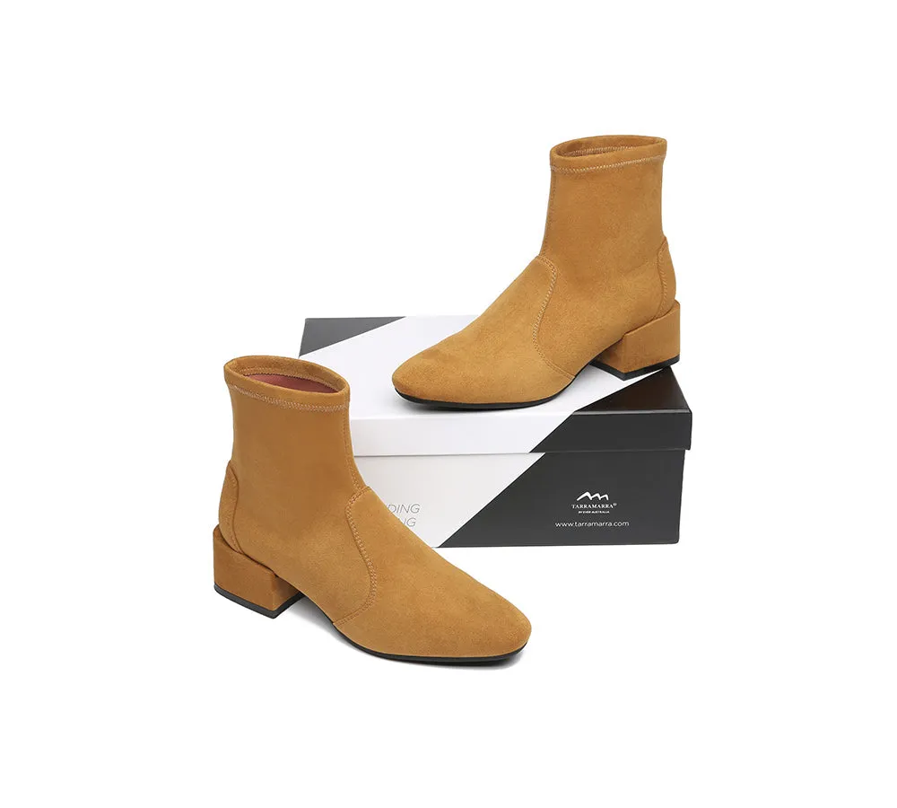 Women Ankle Sock Microsuede Boots Block Heels Kenia